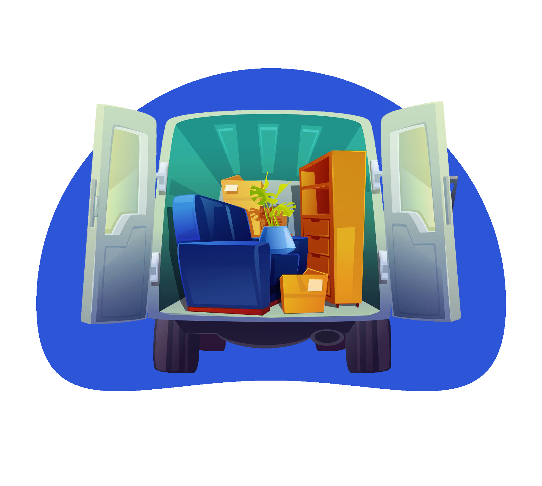 Camion de déménagement avec des cartons de déstockage